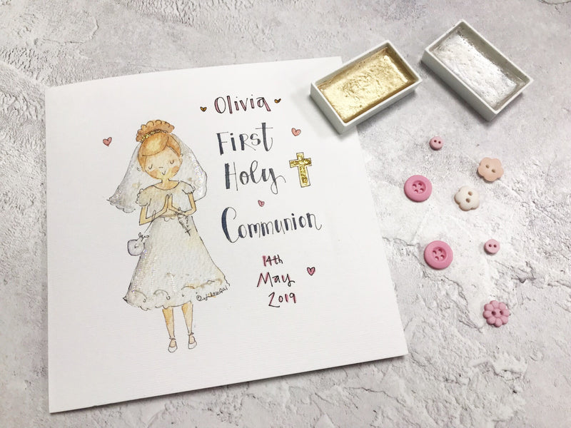 First Holy Communion, Little Girl Card - Personalised