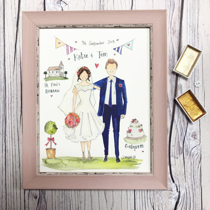 Medium Framed Picture Bride and Groom, Church and Venue