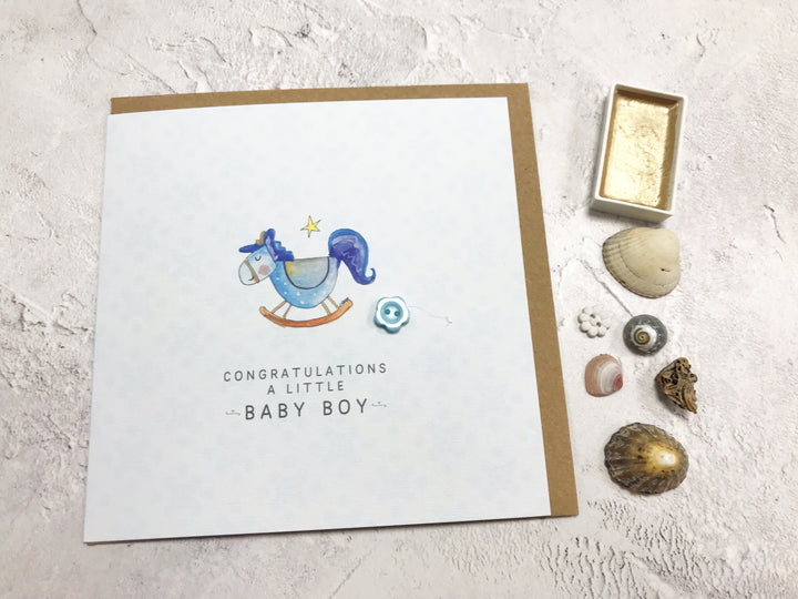 Baby Boy Card - Rocking Horse - Personalised