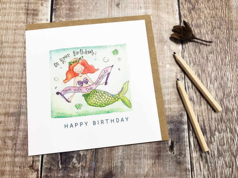 "Swim with Mermaids" Card - Personalised