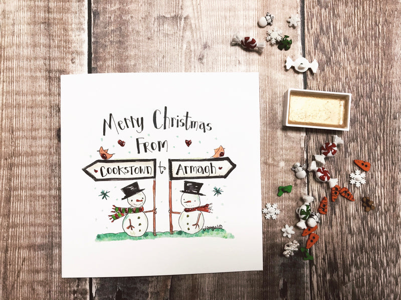 "Snowman Sign Posts Card" Card - Personalised