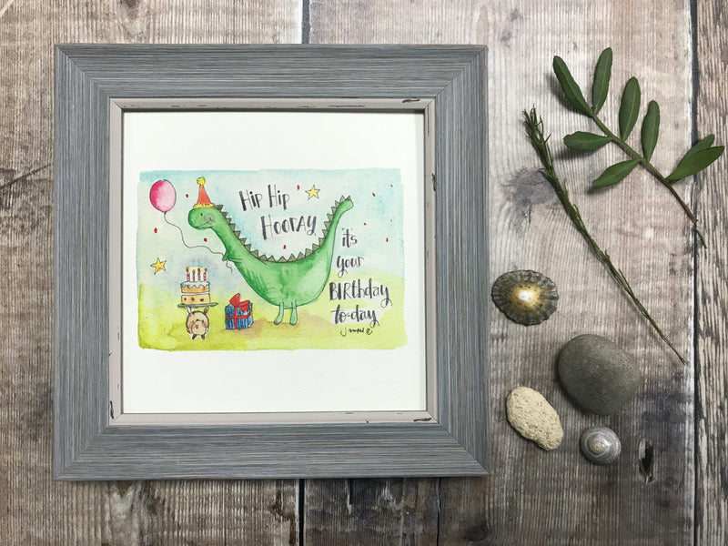 Framed Print "Hip Hip Hooray Dinosaur" can be personalised