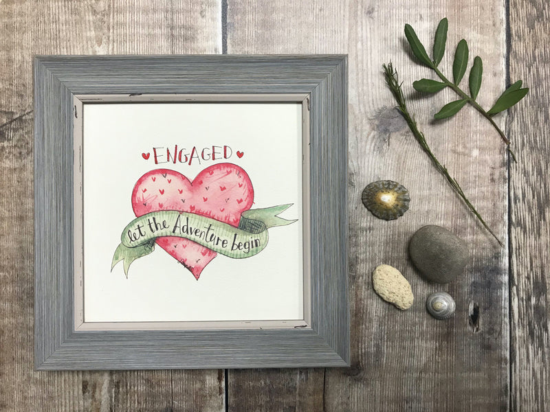 Little Framed Print "Engaged, Adventure Begins" can be personalised