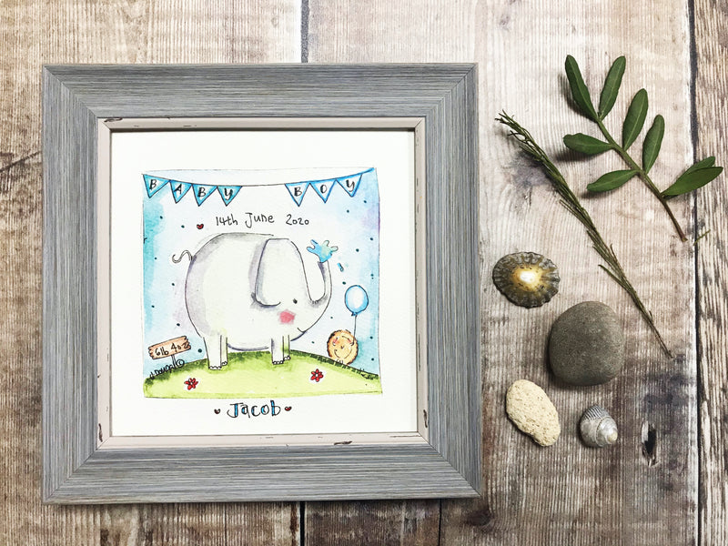 Little Framed Print "Baby Boy Elephant" can be personalised