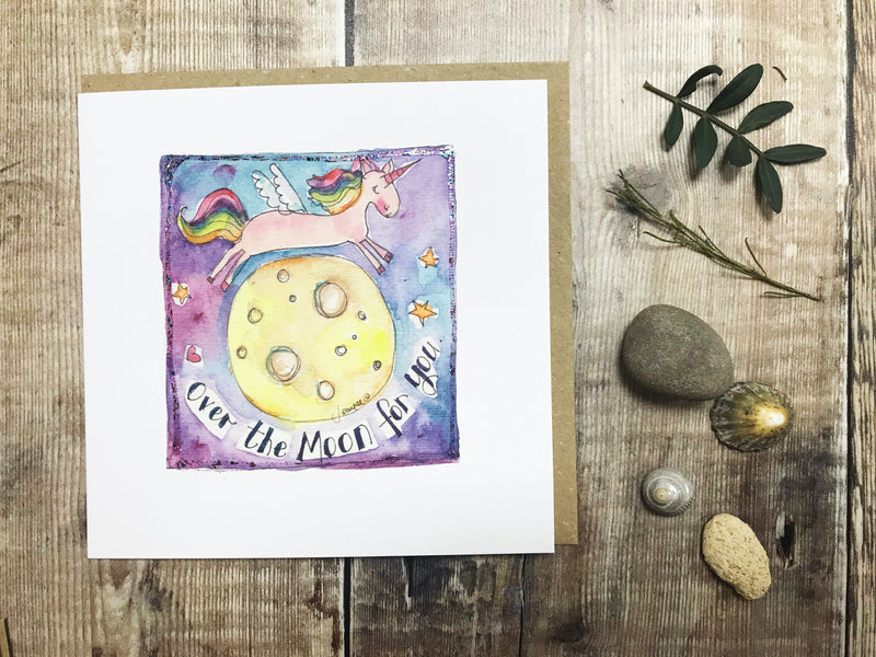 Over the Moon Unicorn Card - Personalised