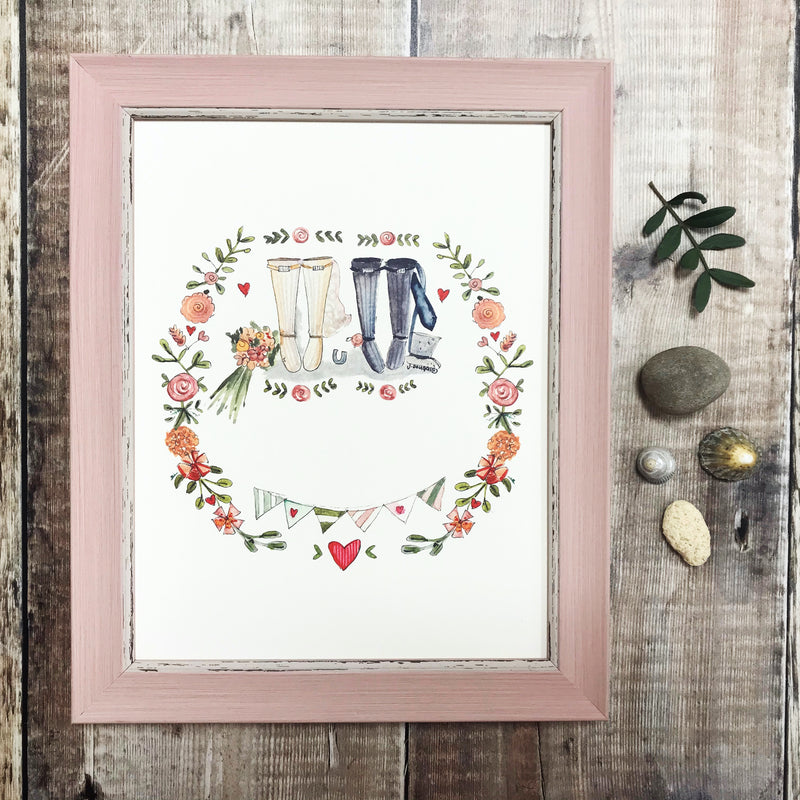 "Wedding Wellies" personalised Print