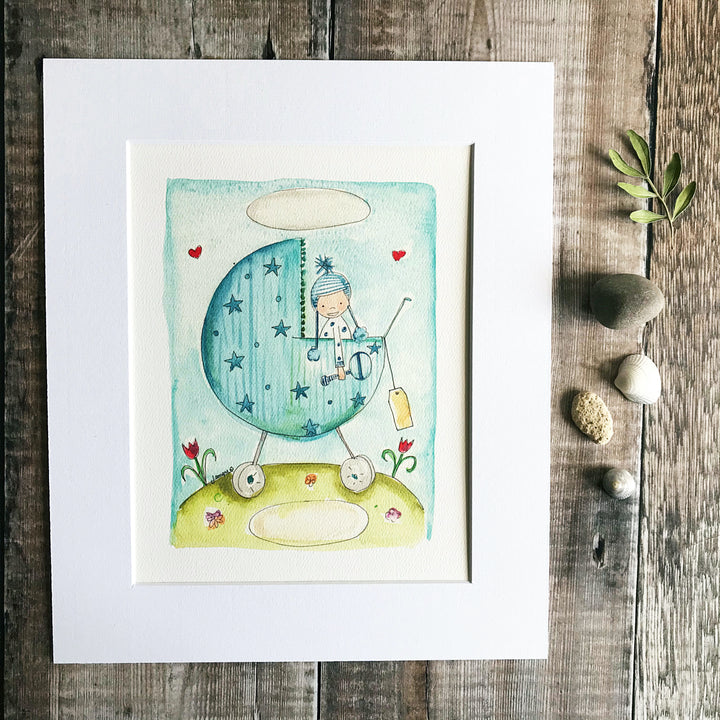 "Baby Boy Pram" Personalised Print