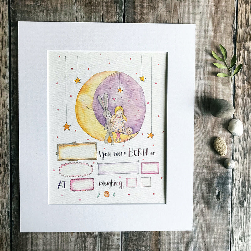 "Baby Girl Moon" Personalised Print