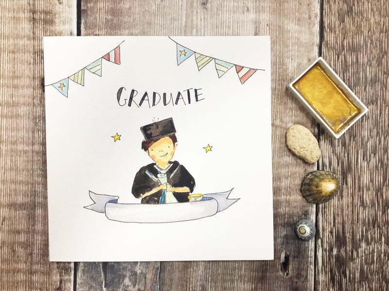 Dark Hair Boy Graduate Card - Personalised