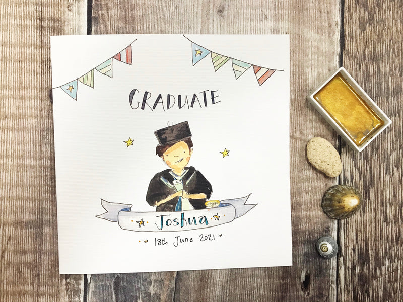 Dark Hair Boy Graduate Card - Personalised