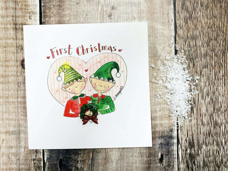 "First Christmas Elves" Christmas Card - Personalised