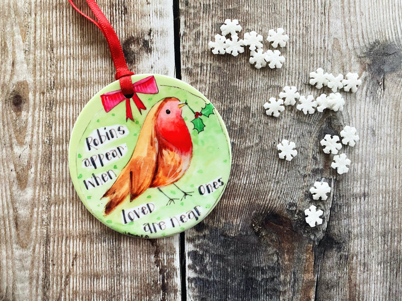 Robins Appear Christmas Ceramic Decoration (not personalised)