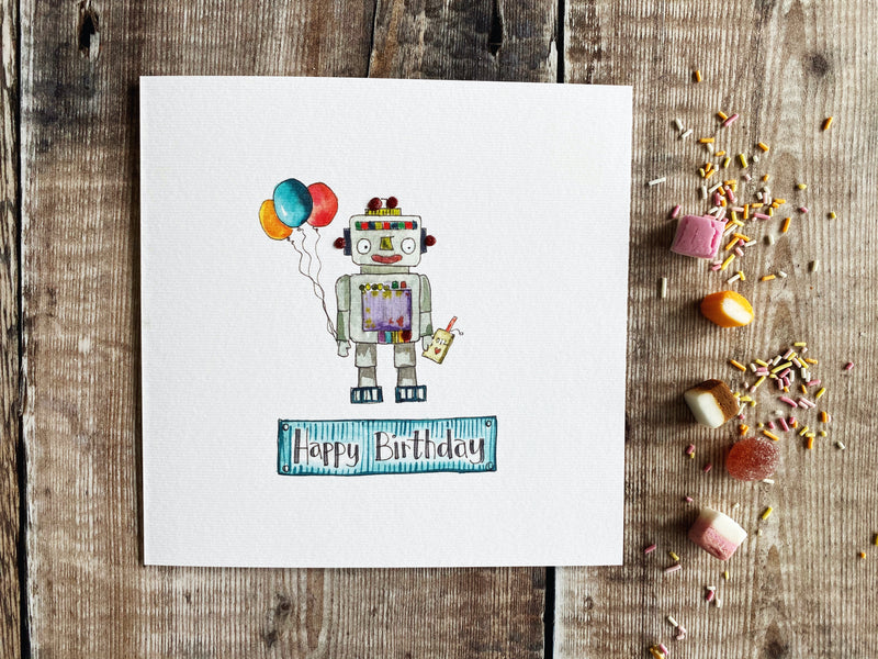 Little Robot Birthday Card - Personalised