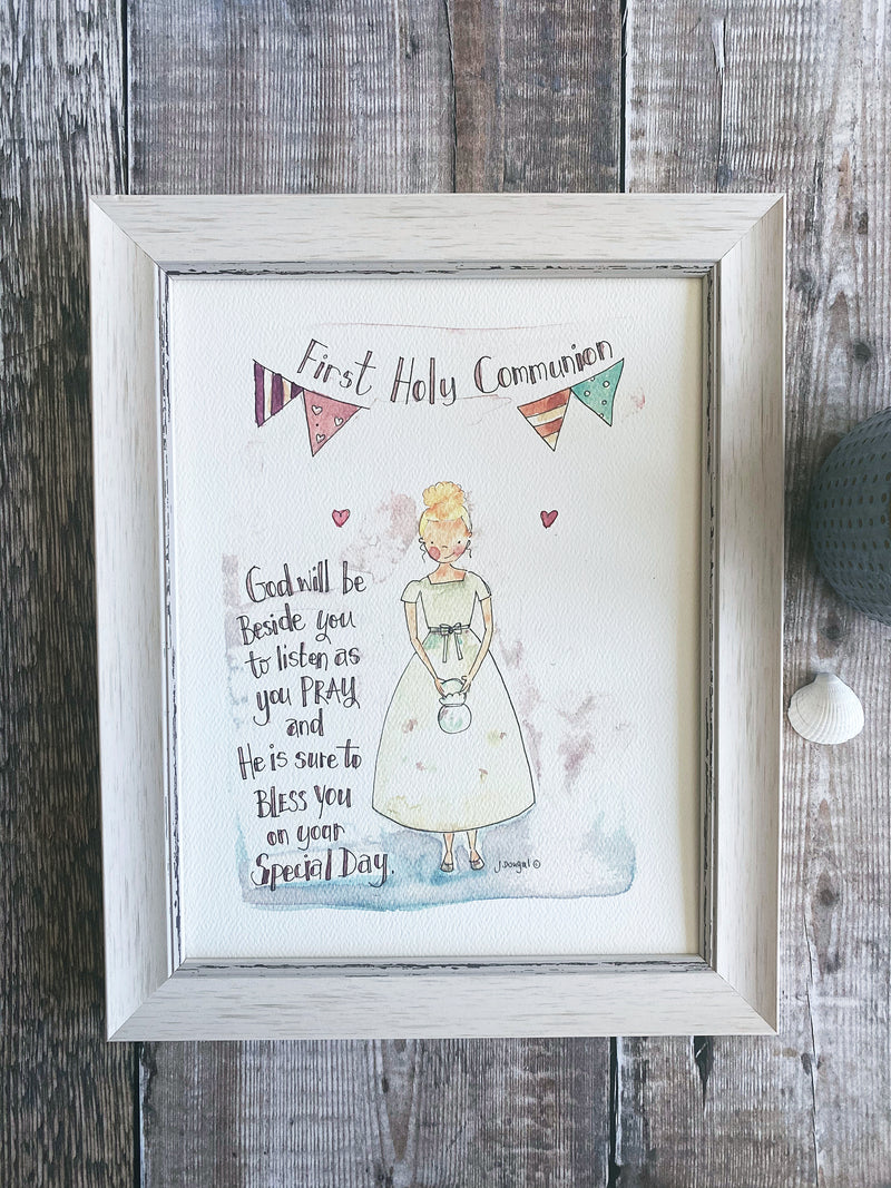 Medium Framed Picture "First Holy Communion" with Verse