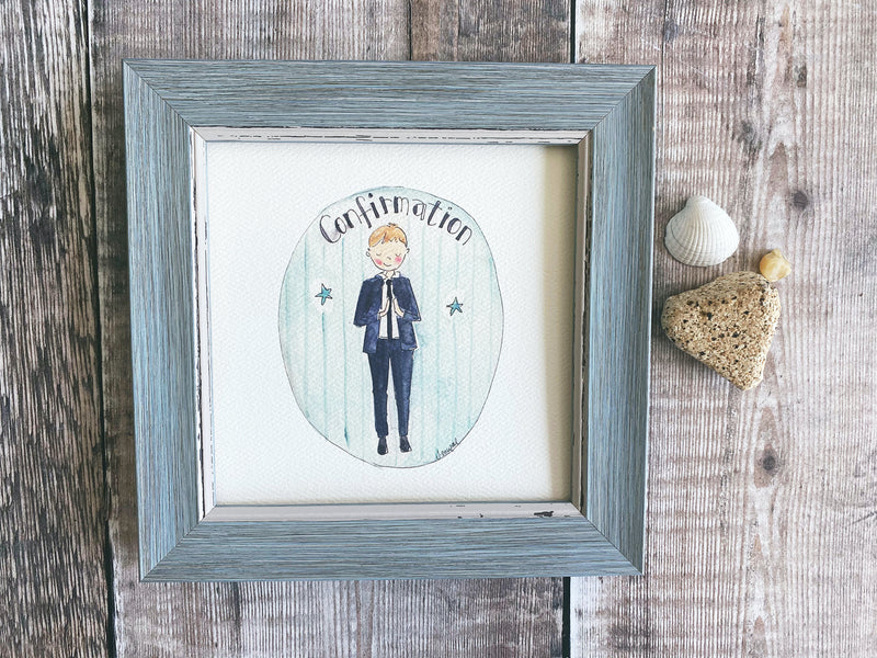 Framed Print Boy "Confirmation" can be personalised