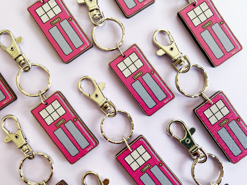 Pink Door Wooden Keyring