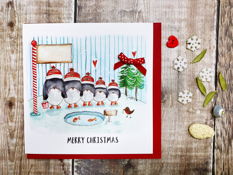 "5 Penguins" Christmas Card - Personalised