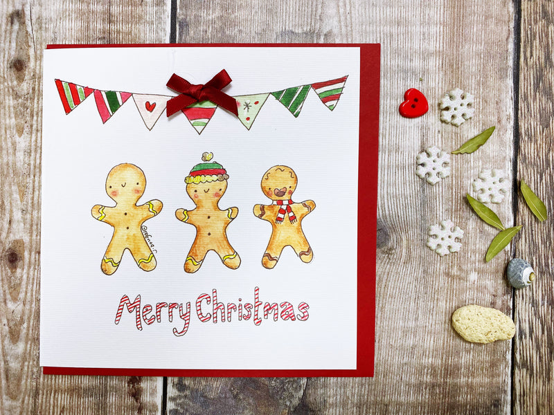 3 Gingerbread Family Christmas Card - Personalised