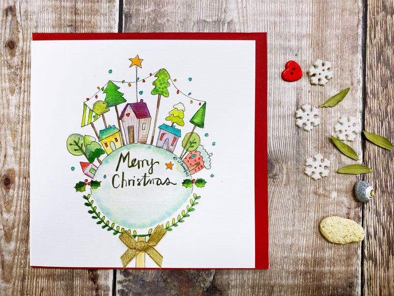 Merry Little Houses Christmas Card - Personalised