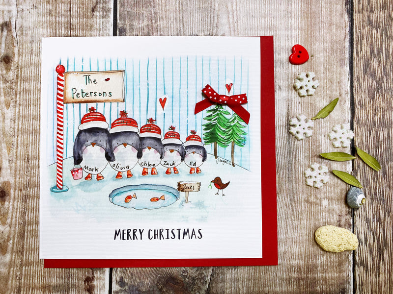 "5 Penguins" Christmas Card - Personalised