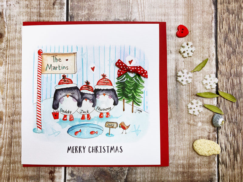 "3 Penguins" Christmas Card - Personalised