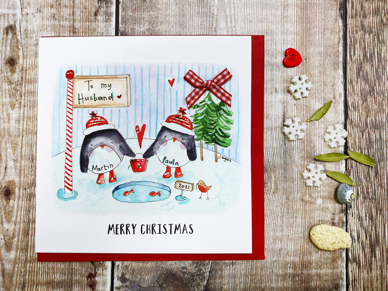 "2 Penguins" Christmas Card - Personalised