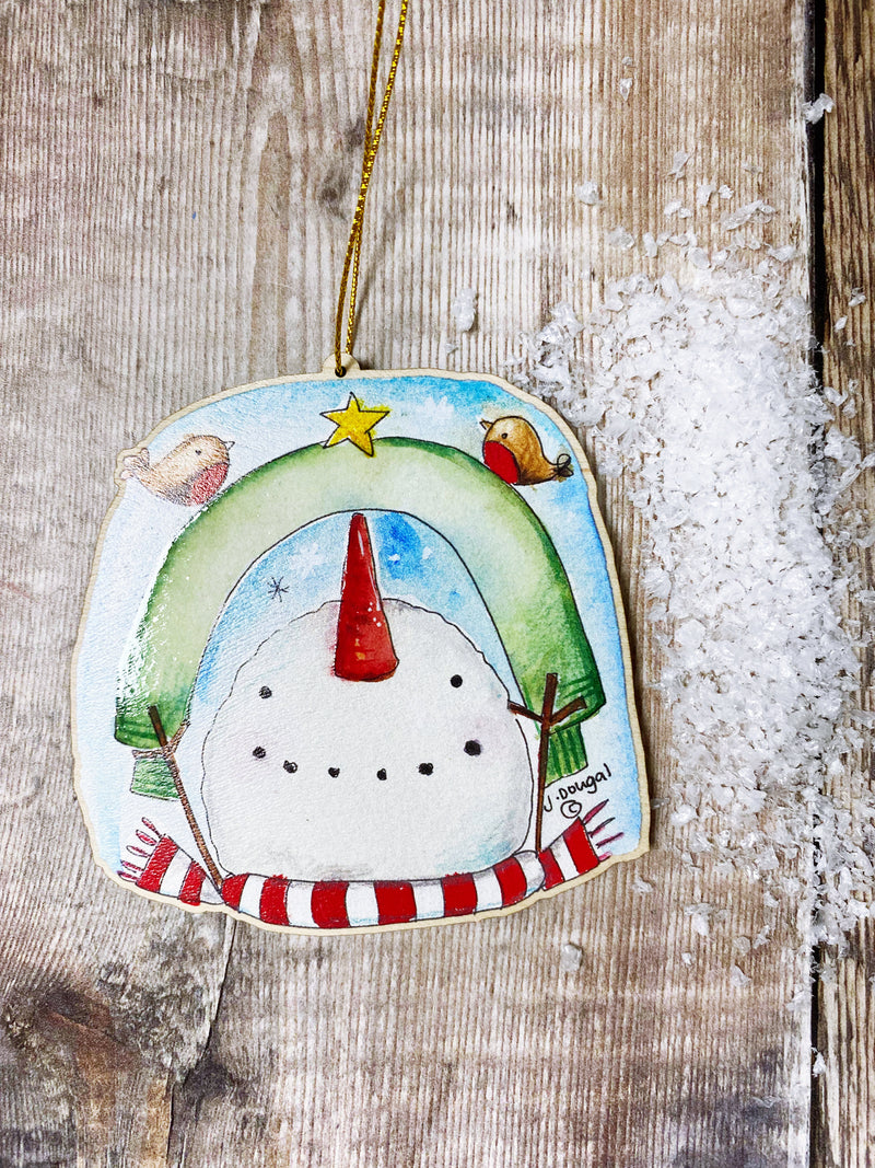 Wooden Hanging Snowman Christmas Decoration