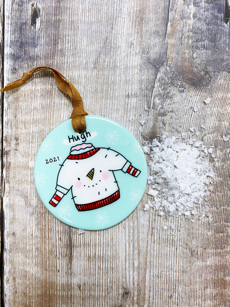 Snowman Jumper Christmas Ceramic Bauble