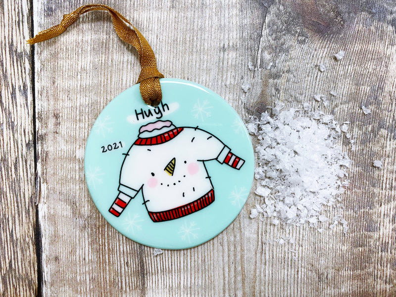 Snowman Jumper Christmas Ceramic Bauble