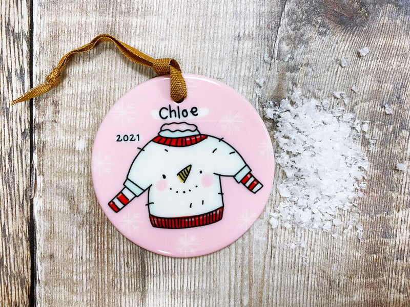 Snowman Jumper Christmas Ceramic Bauble