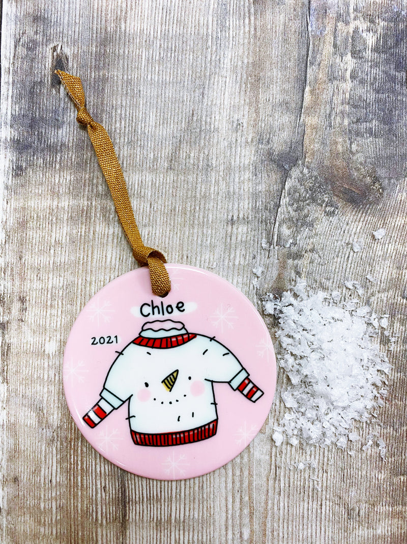 Snowman Jumper Christmas Ceramic Bauble