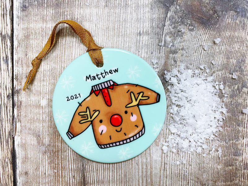 Reindeer Jumper Christmas Ceramic Bauble