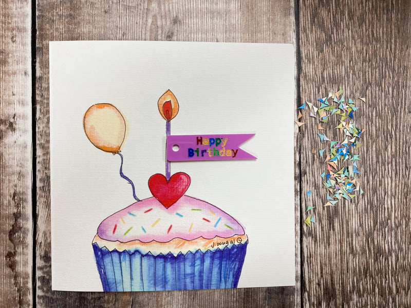 "Happy Birthday Cupcake" Laser embellished Card - Personalised