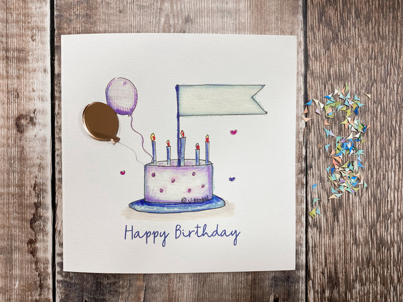 "Happy Birthday Balloon Cake" Laser embellished Card - Personalised