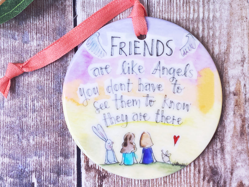 Friends are like Angels Little Ceramic Hanging Circle