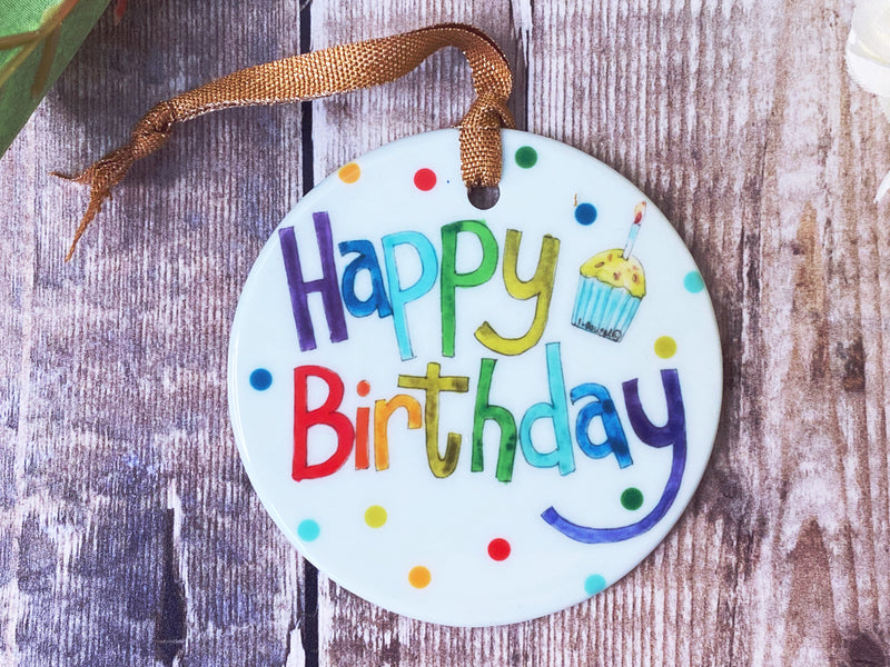 Happy Birthday Text Ceramic Hanging Decoration