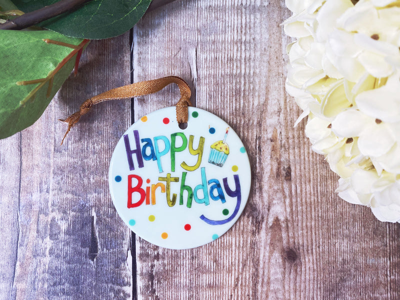 Happy Birthday Text Ceramic Hanging Decoration