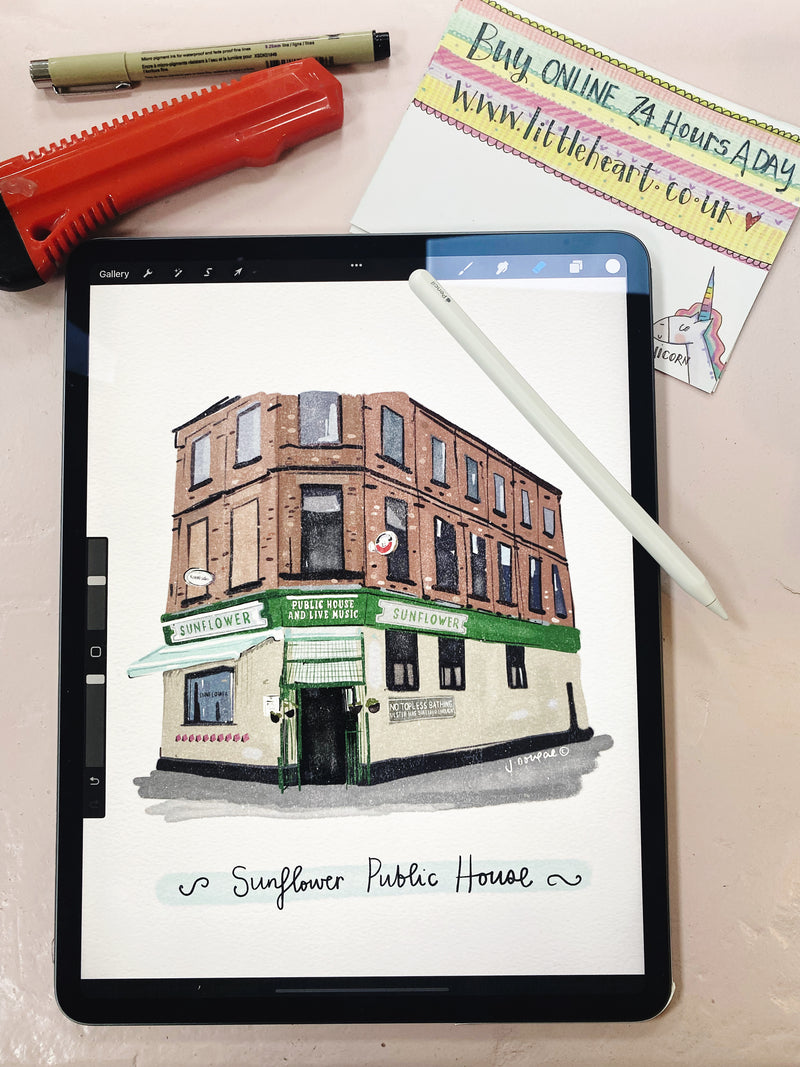 Sunflower Public House Belfast Print by Julie Dougal