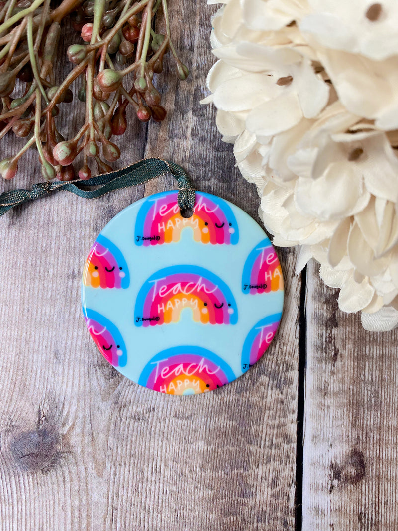 Teach Happy Little Ceramic Hanging Circle