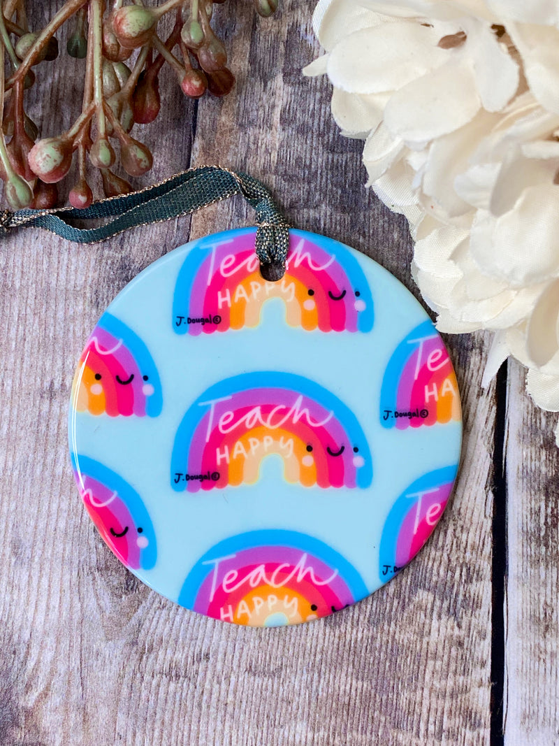 Teach Happy Little Ceramic Hanging Circle