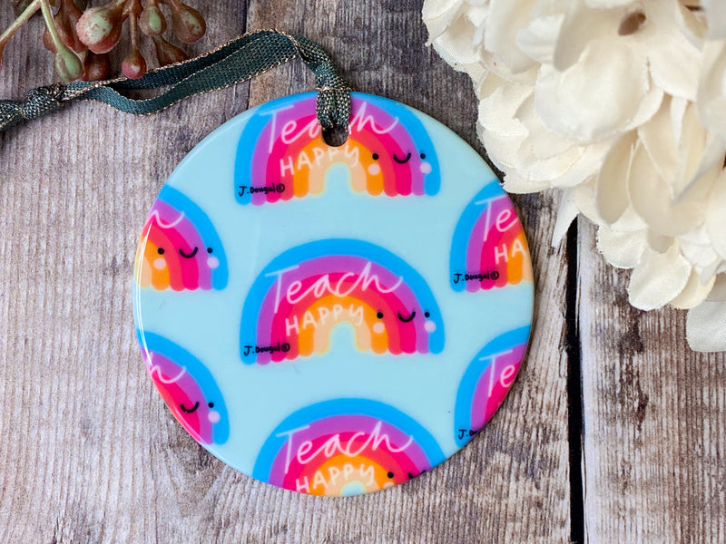 Teach Happy Little Ceramic Hanging Circle