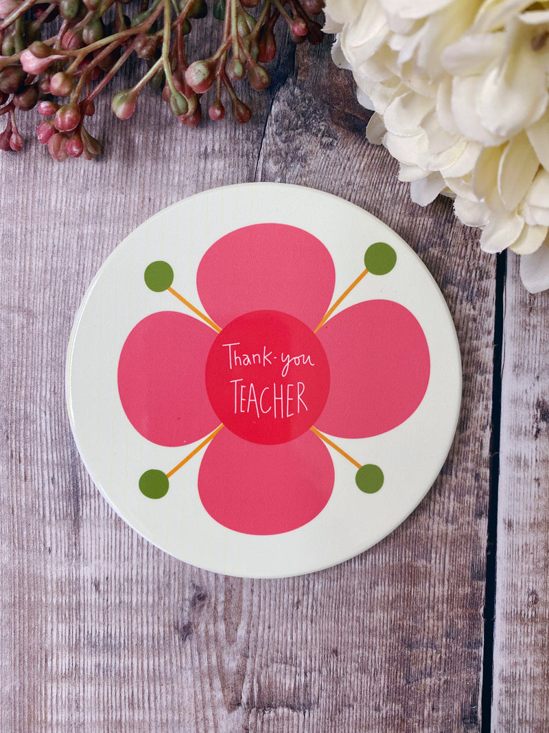 Thank you Teacher flower Round Ceramic Coaster