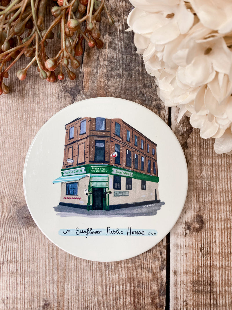 Sunflower Public House Round Ceramic Coaster