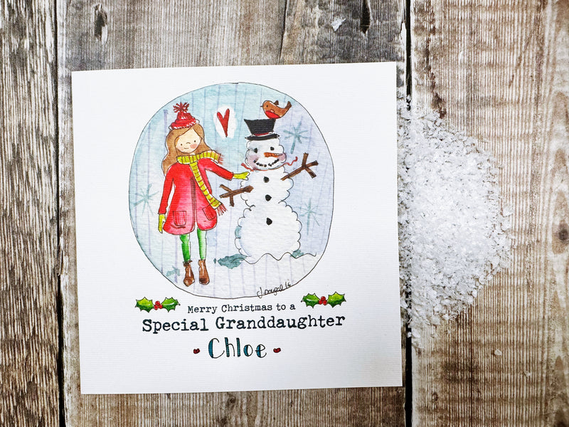 "Merry Christmas to a Special Granddaughter" Christmas Card - Personalised