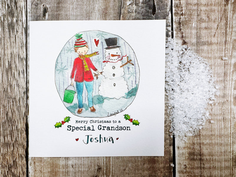 "Merry Christmas to a Special Grandson" Christmas Card - Personalised