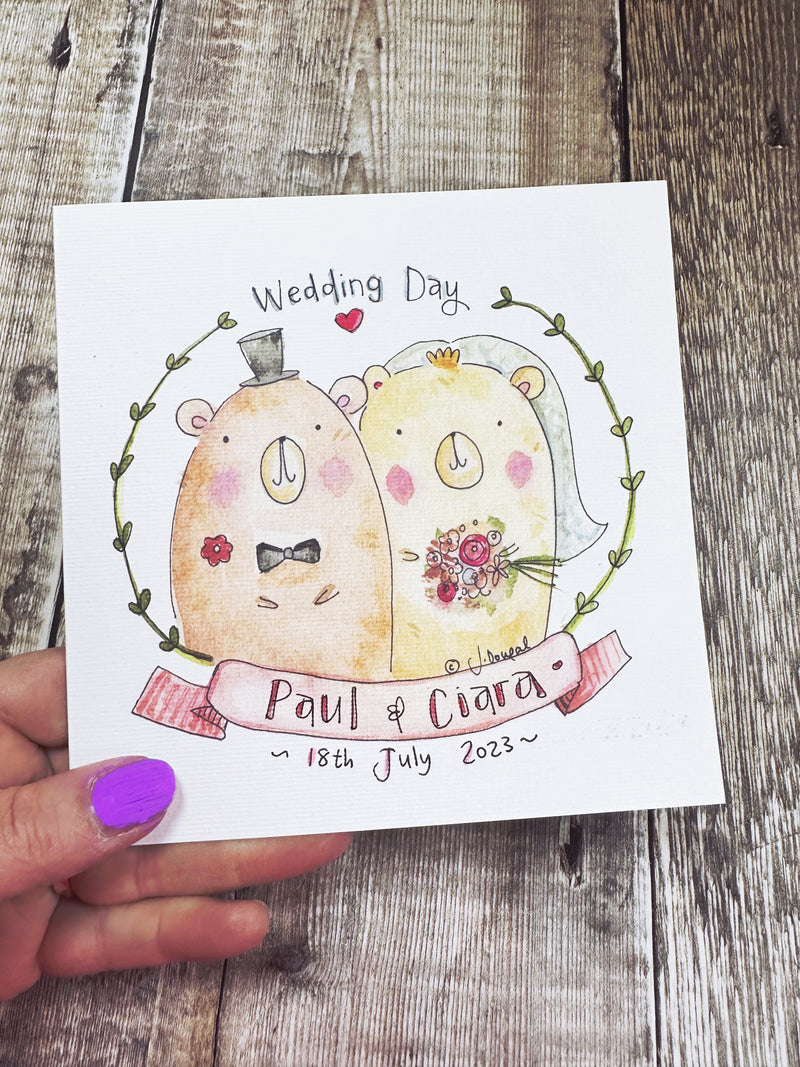 Mr and Mrs Bear Wedding Card - Personalised