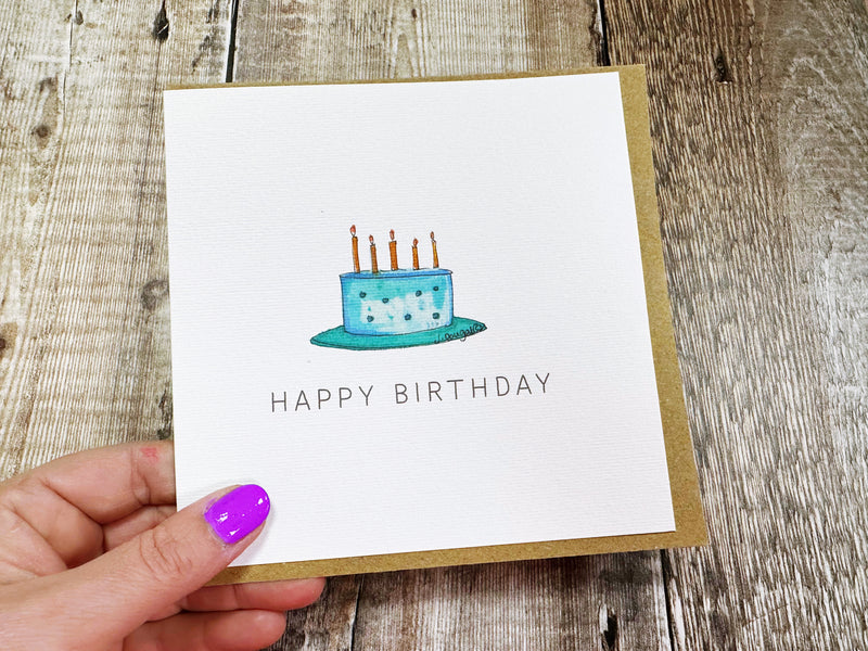 Blue Birthday cake Card - Personalised