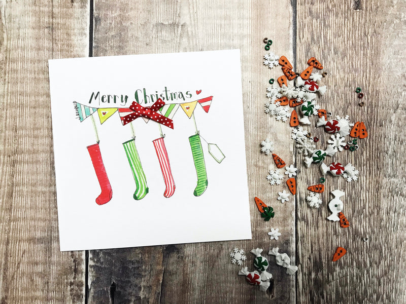 "4 Stockings" Christmas Card - Personalised