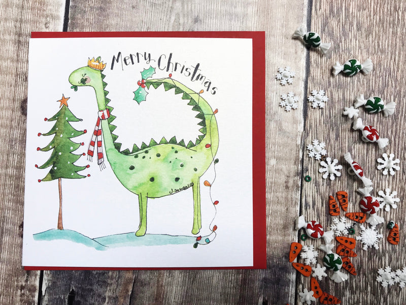 "Dippy Dinosaur" Christmas Card - Personalised