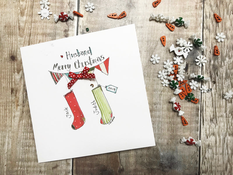 "2 Stockings" Christmas Card - Personalised